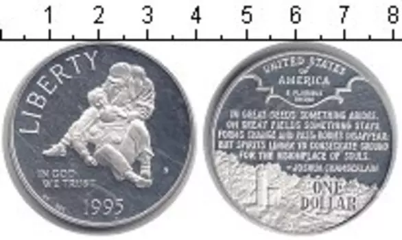 Монета доллар Америки 1995 года Серебро Гражданская война