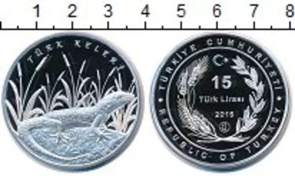 Монета 15 лир Турции 2016 года Серебро Турецкий геккон