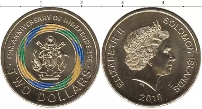 Монета 2 доллара Соломоновых островов 2018 года Медно-никель Елизавета II