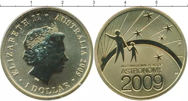 Монета доллар Австралии 2009 года Латунь Год астрономии