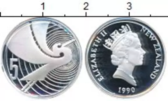 Монета 5 центов Новой Зеландии 1990 года Серебро Елизавета II