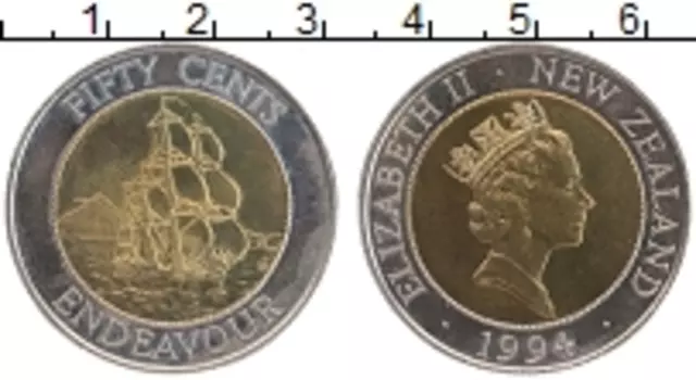 Монета 50 центов Новой Зеландии 1994 года Биметалл Елизавета II