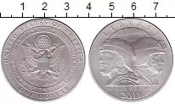 Монета доллар Америки 2011 года Серебро Солдаты Армии США
