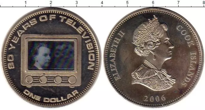 Монета доллар Островов Кука 2006 года Медно-никель 80 лет телевидению