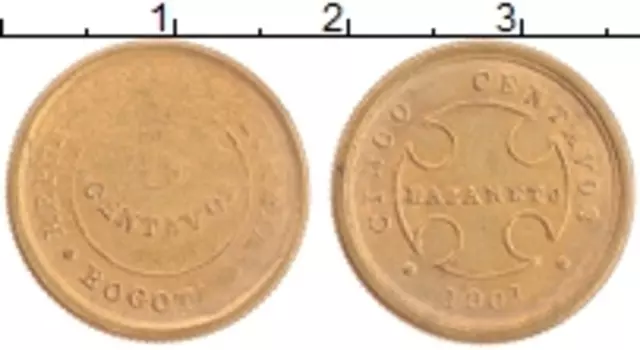 Монета 5 сентаво Колумбии 1901 года Бронза