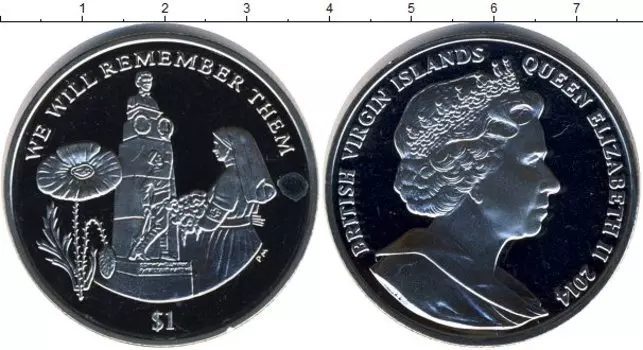 Монета доллар Виргинских островов 2014 года Медно-никель Мы будем помнить их!