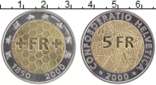 Монета 5 франков Швейцарии 2000 года Биметалл Соты