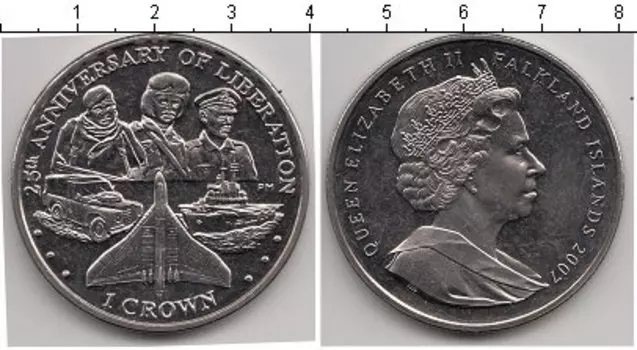 Монета крона Фолклендских островов 2007 года Медно-никель Елизавета II
