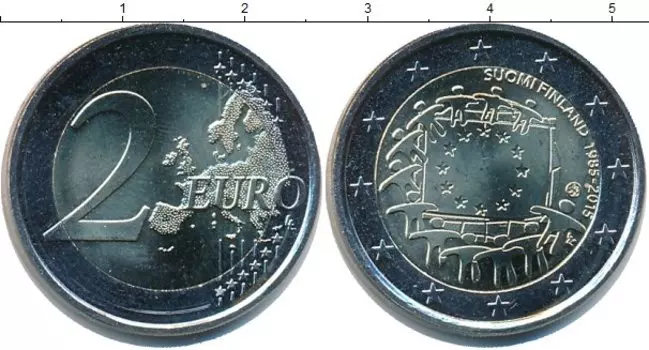 Монета 2 евро Финляндии 2015 года Биметалл 30 лет флагу Европы