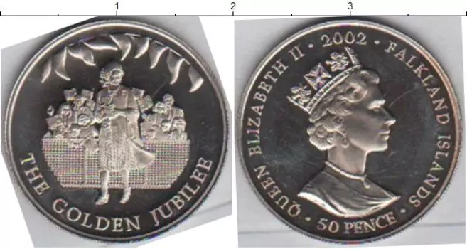 Монета 50 пенсов Фолклендских островов 2002 года Медно-никель Золотой юбилей правления Елизаветы II