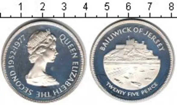 Монета 25 пенсов Острова Джерси 1977 года Серебро Елизавета II