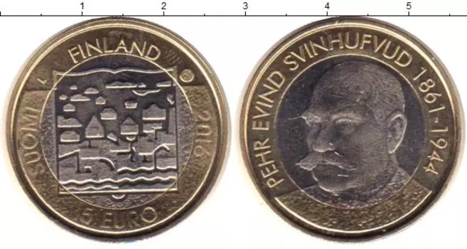 Монета 5 евро Финляндии 2016 года Биметалл Пер Эвинд Свинуфлуд