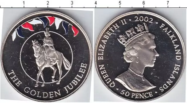 Монета 50 пенсов Фолклендских островов 2002 года Медно-никель Золотой юбилей