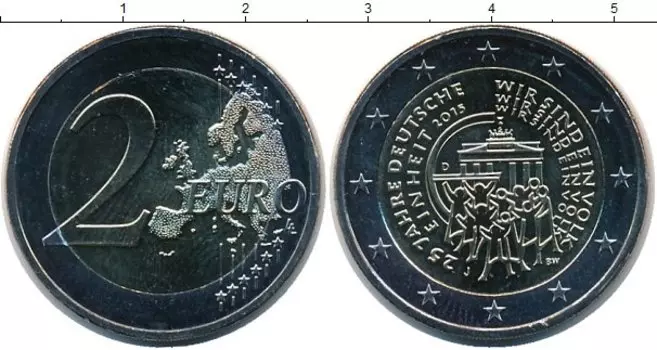 Монета 2 евро Германии 2015 года Биметалл J