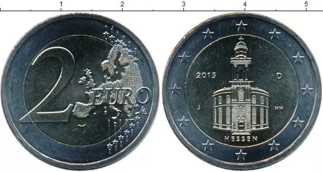 Монета 2 евро Германии 2015 года Биметалл J