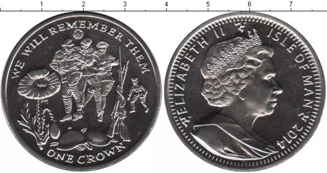 Монета крона Острова Мэн 2014 года Медно-никель Мы их не забудем!