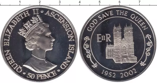 Монета 50 пенсов Аскенсиона 2002 года Медно-никель Елизавета II