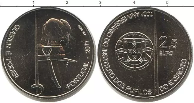 Монета 2 1/2 евро Португалии 2011 года Медно-никель
