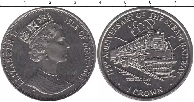 Монета крона Острова Мэн 1998 года Медно-никель 125-летие железной дороги