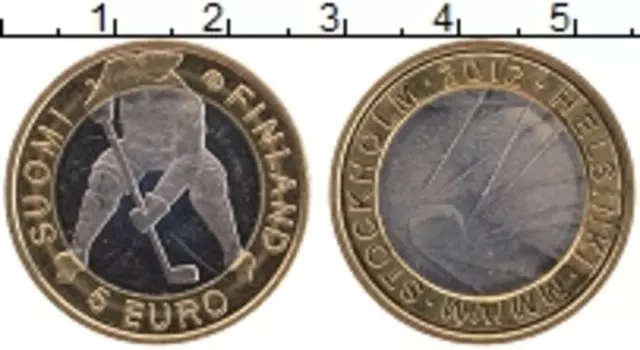 Монета 5 евро Финляндии 2012 года Биметалл Чемпионат по хоккею