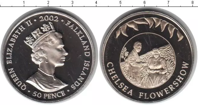 Монета 50 пенсов Фолклендских островов 2002 года Медно-никель Выставка цветочного и ландшафтного дизайна