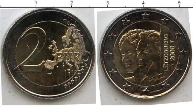 Монета 2 евро Люксембурга 2009 года Биметалл 90 лет восшествия на трон Шарлотты