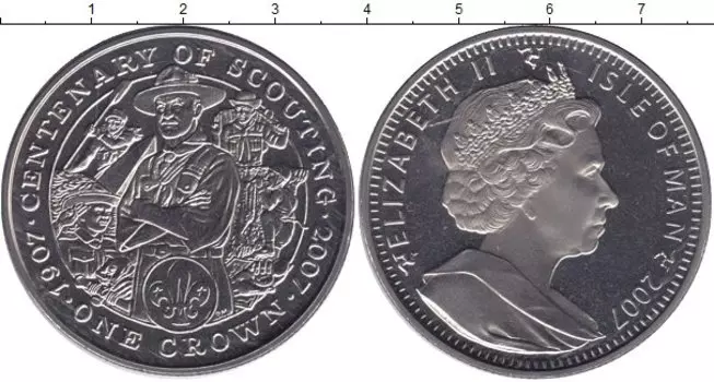 Монета крона Острова Мэн 2007 года Медно-никель 100-летие движения скаутов