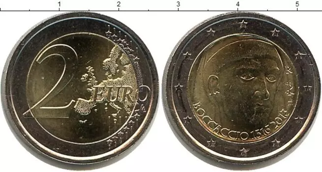 Монета 2 евро Италии 2013 года Биметалл 700 лет со дня рождения Джованни Боккаччо