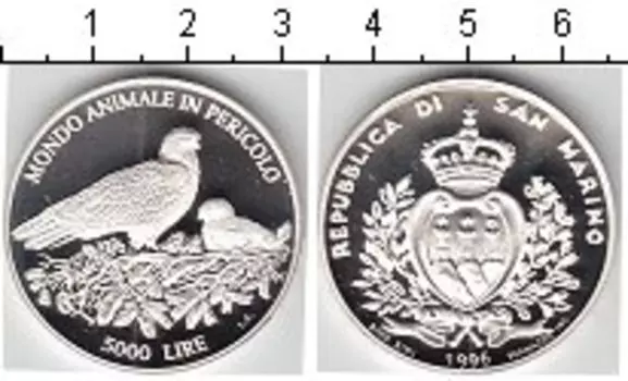 Монета 5000 лир Сан-Марино 1996 года Серебро Птички