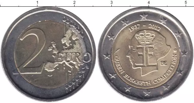 Монета 2 евро Бельгии 2012 года Биметалл 75 лет истории музыкального конкурса имени королевы Елизаветы