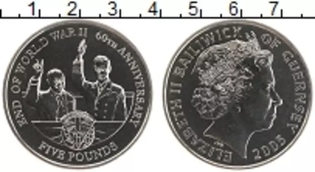 Монета 5 фунтов Гернси 2005 года Медно-никель Елизавета II