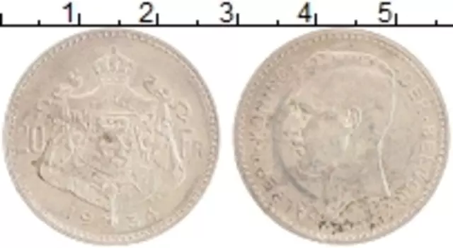 Монета 20 франков Бельгии 1934 года Серебро Альберт