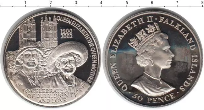 Монета 50 пенсов Фолклендских островов 2002 года Медно-никель Елизавета II