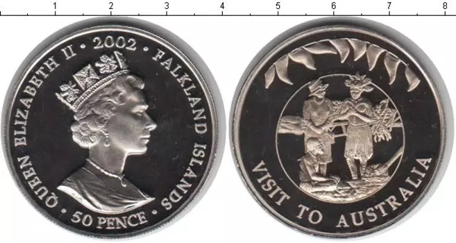 Монета 50 пенсов Фолклендских островов 2002 года Медно-никель Елизавета II