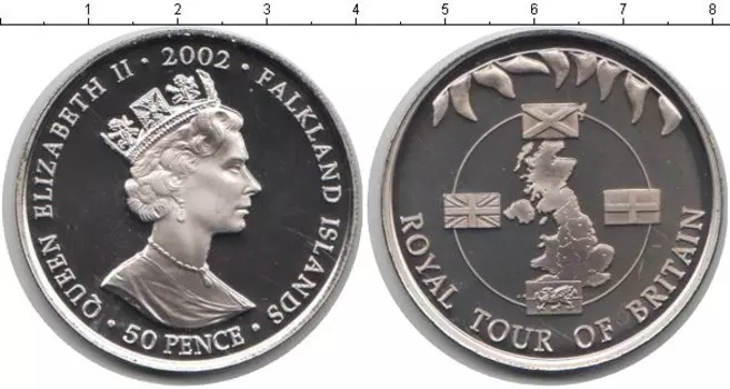 Монета 50 пенсов Фолклендских островов 2002 года Медно-никель Елизавета II