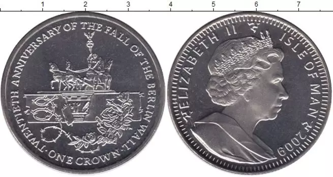 Монета крона Острова Мэн 2009 года Медно-никель Падение Берлинской стены