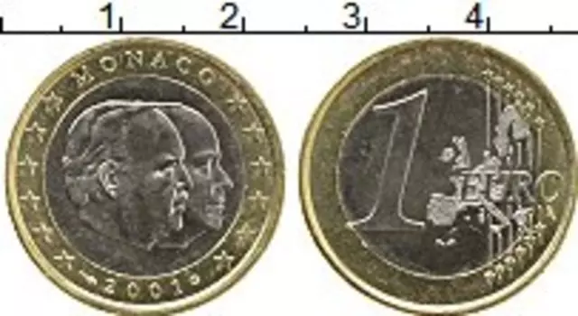 Монета евро Монако 2001 года Биметалл Князь Ренье III и принц Альберт
