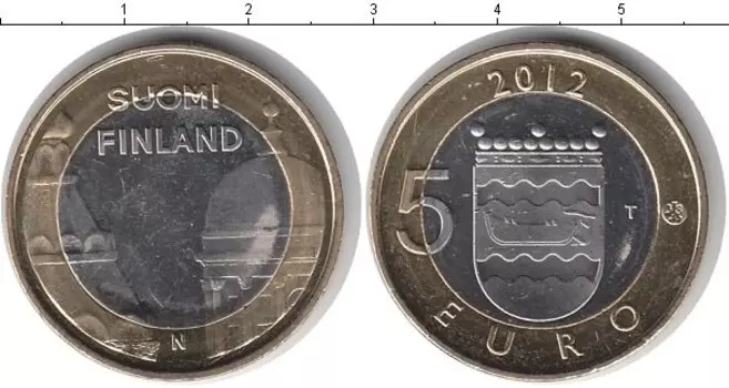 Монета 5 евро Финляндии 2012 года Биметалл Лодка