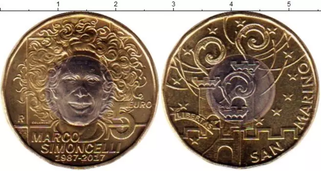 Монета 5 евро Сан-Марино 2017 года Биметалл Марко Симончелли