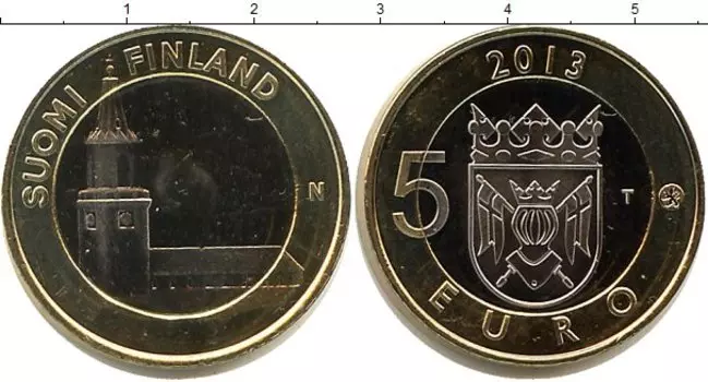 Монета 5 евро Финляндии 2013 года Биметалл башня