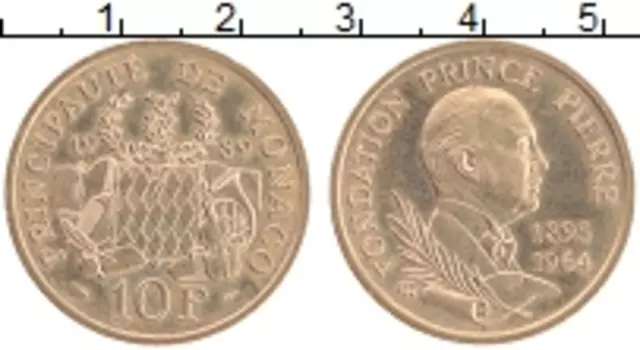 Монета 10 франков Монако 1989 года Бронза Фонд принца Пьера