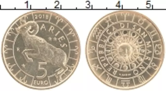 Монета 5 евро Сан-Марино 2018 года Латунь Овен