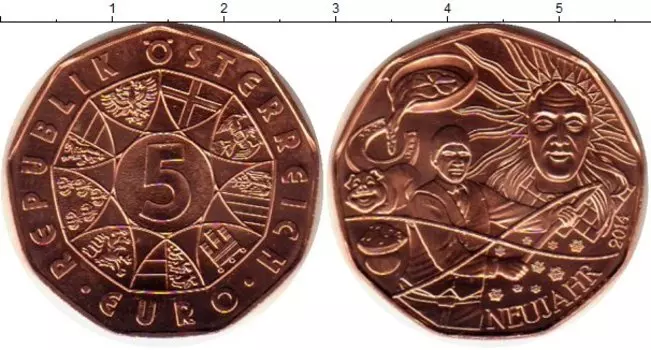 Монета 5 евро Австрии 2014 года Медь Новый год