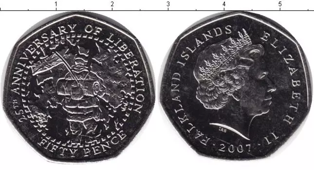 Монета 50 пенсов Фолклендских островов 2007 года Медно-никель