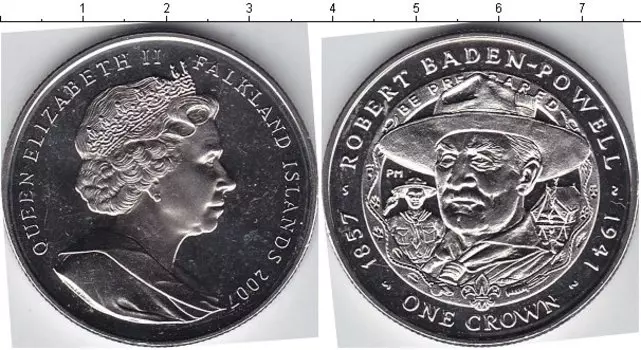 Монета крона Фолклендских островов 2007 года Медно-никель Роберт Баден