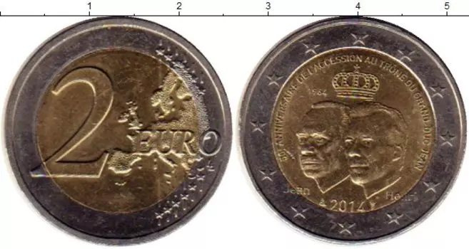 Монета 2 евро Люксембурга 2014 года Биметалл