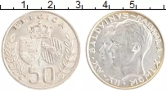 Монета 50 франков Бельгии 1960 года Серебро Балдвинс- Фабиола