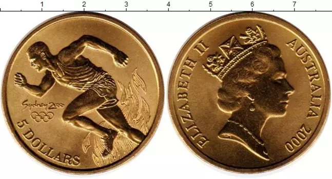 Монета 5 долларов Австралии 2000 года Латунь Олимпийские игры бег