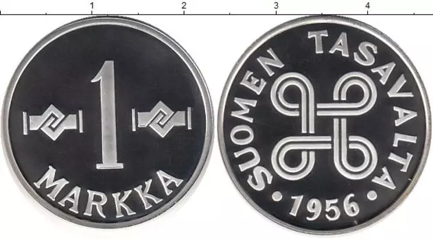 Монета марка Финляндии 1956 года Медно-никель Современный новодел