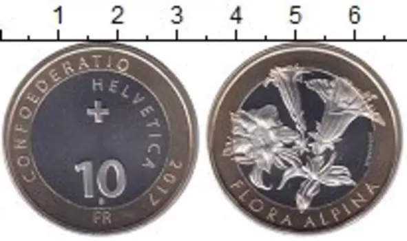 Монета 10 франков Швейцарии 2017 года Биметалл Альпийская флора